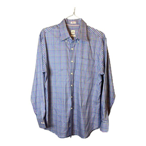 Peter Millar Blue Plaid Long Sleeve button Down‎ Shirt Nanoluxe Easycare Large